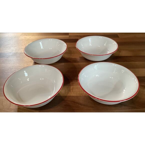 'Set of 4 Corelle Cafe Classic Red Stripe Cereal Soup Bowls 6 1/4" - Picture 4 of 10